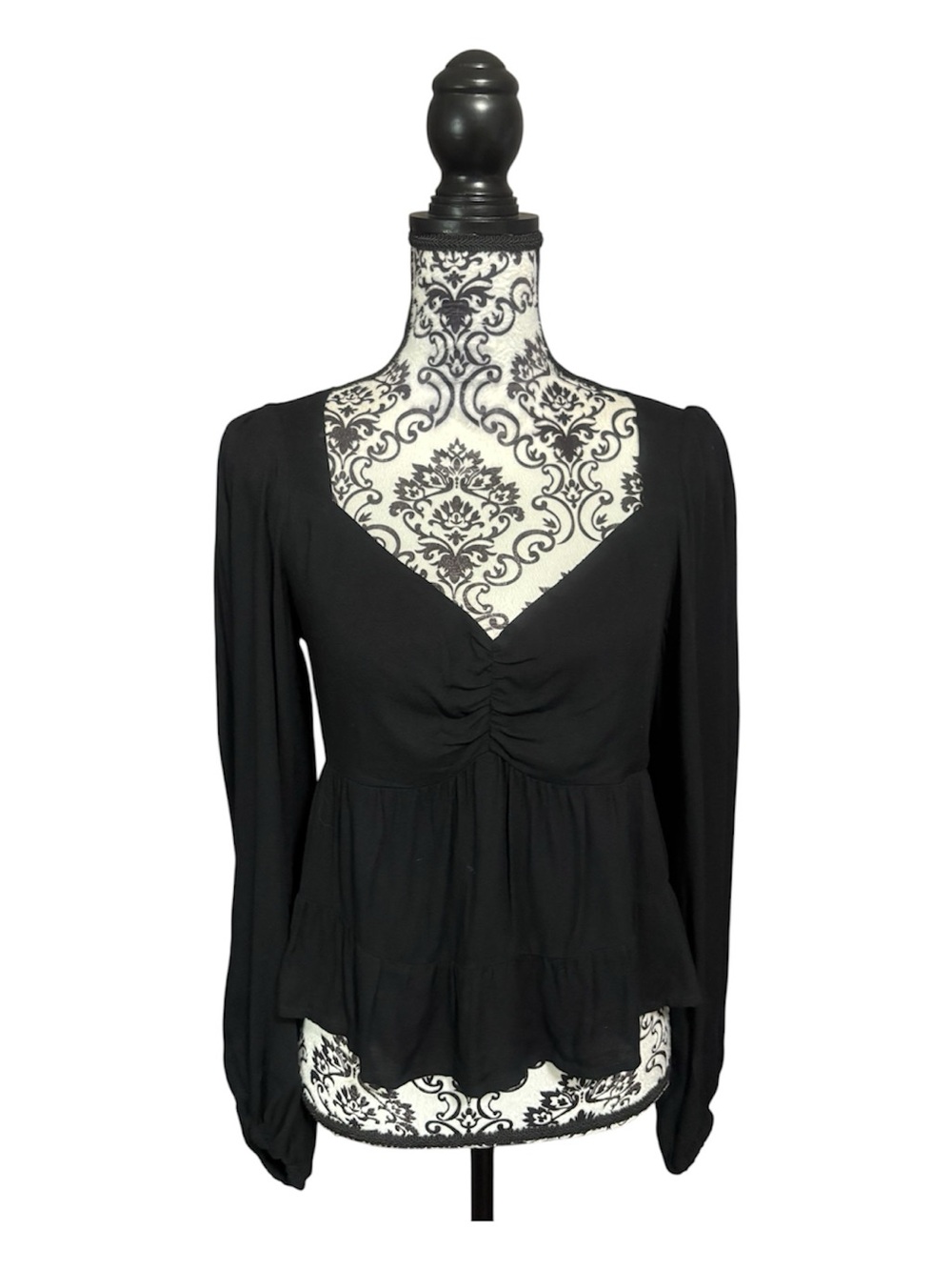 AFRM Black Balloon Sleeve Peplum Top